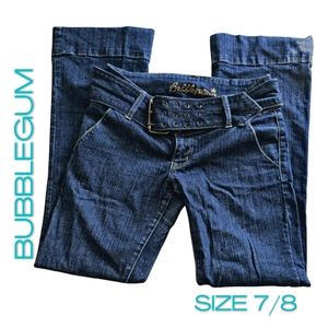 Bubblegum Vintage Dark Wash Flare Jeans Denim Belt Size 7/8 Juniors
